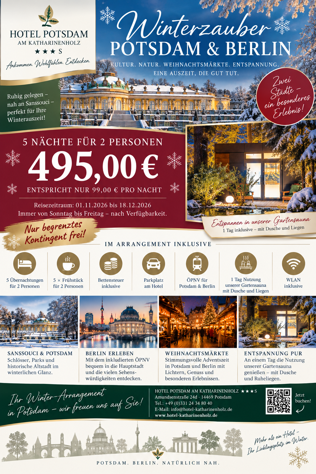 Winterzauber Potsdam und Berlin Angebot – Hotel Potsdam am Katharinenholz