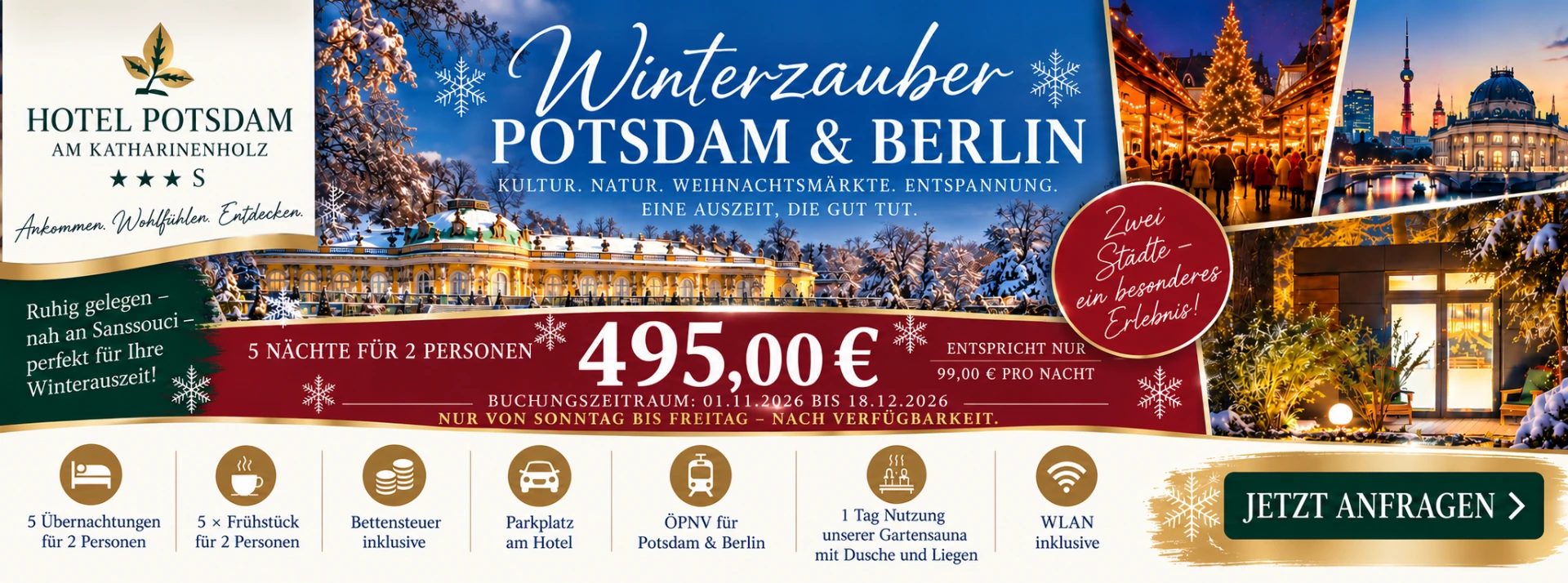 Angebots-Banner Winterzauber Potsdam & Berlin – Hotel Potsdam am Katharinenholz